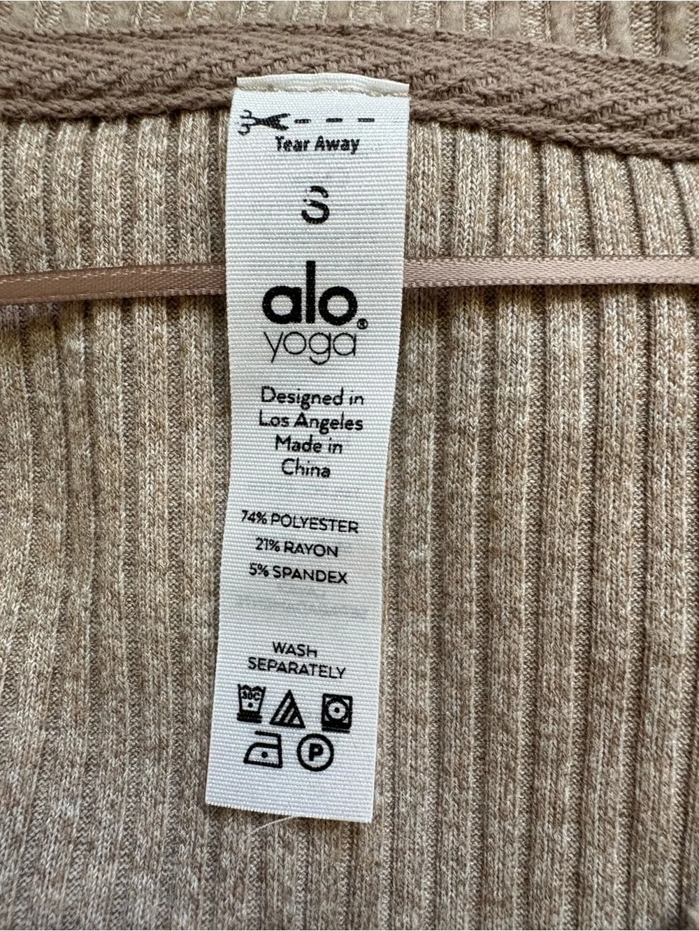 ALO Yoga Muse Ribbed V-Neck Cropped Pullover Sweater Beige Size Small